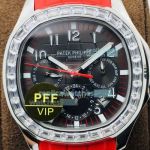 PPF Patek Philippe Aquanaut Multifunction Watch Red Rubber Strap